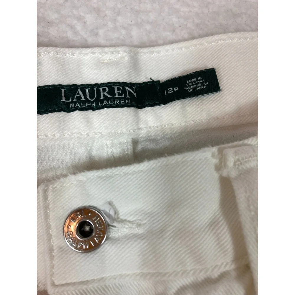 Lauren Ralph Lauren Pants Womens 12P White Cropped Distressed Embroidered Eyelet
